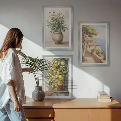 Wall art set featuring flowers in a vase and a sea of lemons
