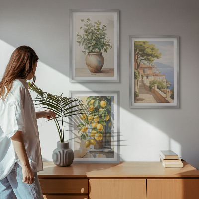 Wall art set Flowers in a vase, a sea of ​​lemons