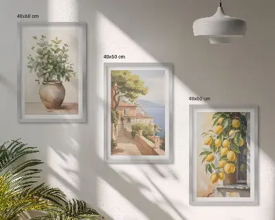 Wall art set featuring flowers in a vase and a sea of lemons