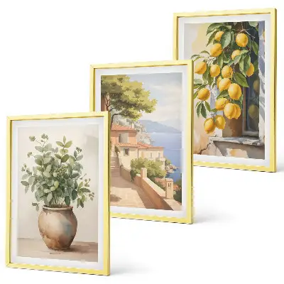 Wall art set featuring flowers in a vase and a sea of lemons
