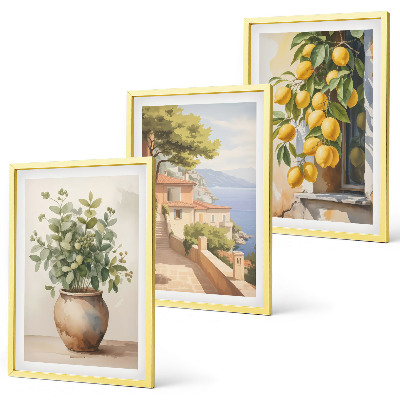 Wall art set Flowers in a vase, a sea of ​​lemons