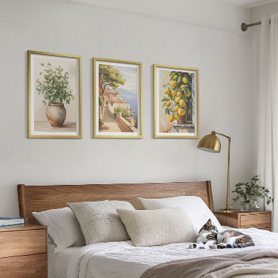 Wall art set Flowers in a vase, a sea of ​​lemons