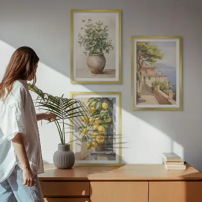 Wall art set featuring flowers in a vase and a sea of lemons
