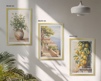 Wall art set Flowers in a vase, a sea of ​​lemons