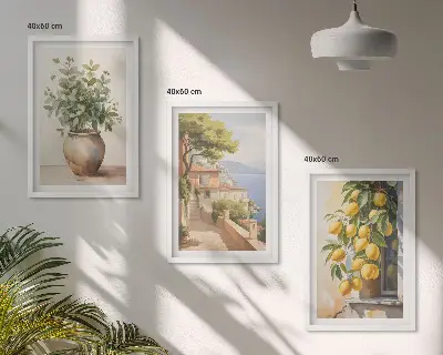 Wall art set featuring flowers in a vase and a sea of lemons
