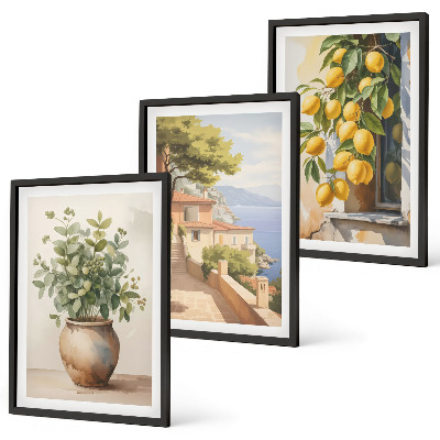 Wall art set Flowers in a vase, a sea of ​​lemons