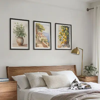 Wall art set featuring flowers in a vase and a sea of lemons