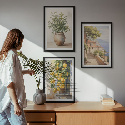 Wall art set Flowers in a vase, a sea of ​​lemons