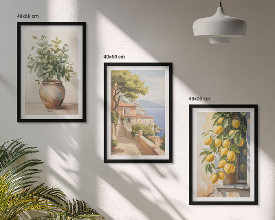 Wall art set Flowers in a vase, a sea of ​​lemons