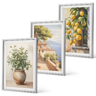 Wall art set Flowers in a vase, a sea of ​​lemons