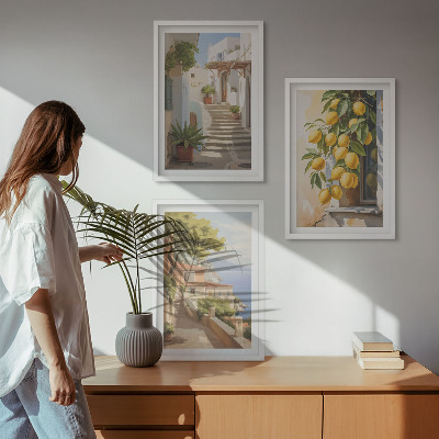 Three-piece wall art piece Lemon Streets Sea View