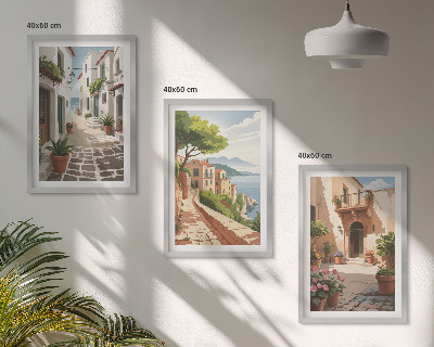 Wall art set Streets, houses, plants, pots