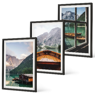 Three-piece wall art piece Mountain lake Łódź cottages