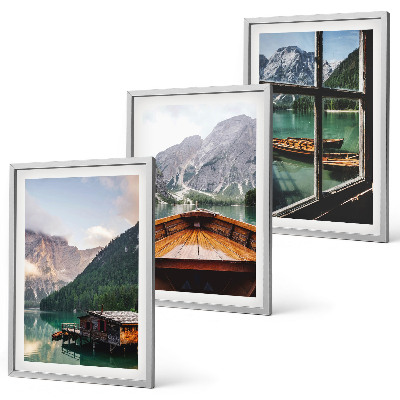 Three-piece wall art piece Mountain lake Łódź cottages