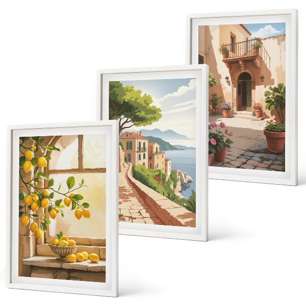 Set of 3 framed wall art pieces Citrus fruits in the kitchen sea town
