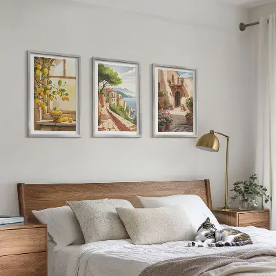 Set of 3 framed wall art pieces citrus fruits in a coastal kitchen theme