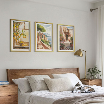Set of 3 framed wall art pieces Citrus fruits in the kitchen sea town