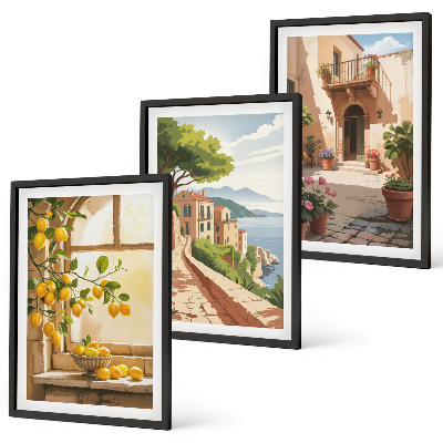 Set of 3 framed wall art pieces Citrus fruits in the kitchen sea town