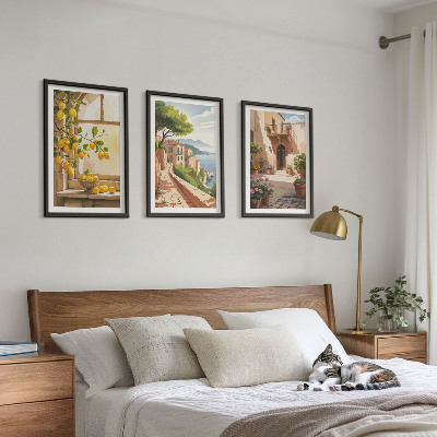 Set of 3 framed wall art pieces Citrus fruits in the kitchen sea town