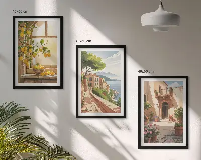 Set of 3 framed wall art pieces citrus fruits in a coastal kitchen theme
