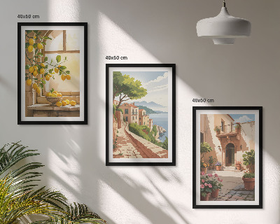 Set of 3 framed wall art pieces Citrus fruits in the kitchen sea town