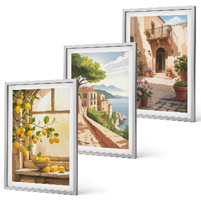 Set of 3 framed wall art pieces Citrus fruits in the kitchen sea town