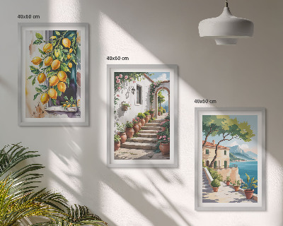 Three-piece wall art piece Lemons, flowers, sea views