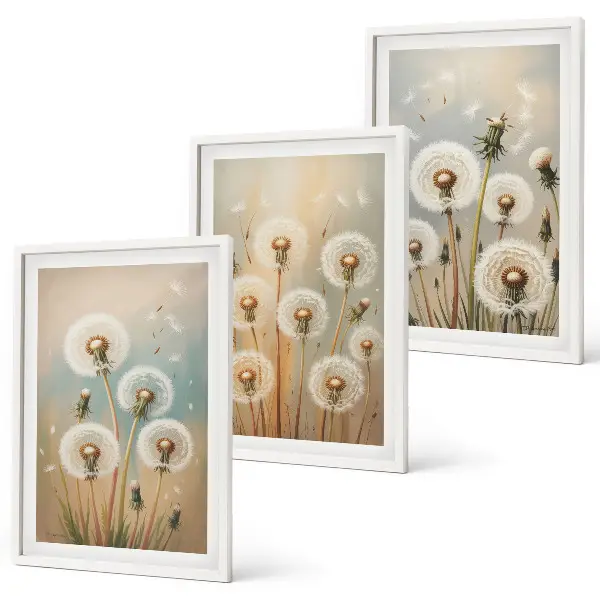 Pastel dandelion flowers wall art set pastels and floral design