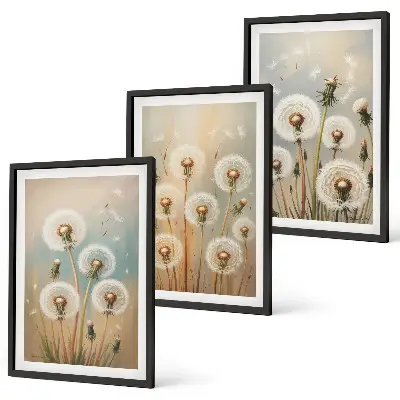 Pastel dandelion flowers wall art set pastels and floral design