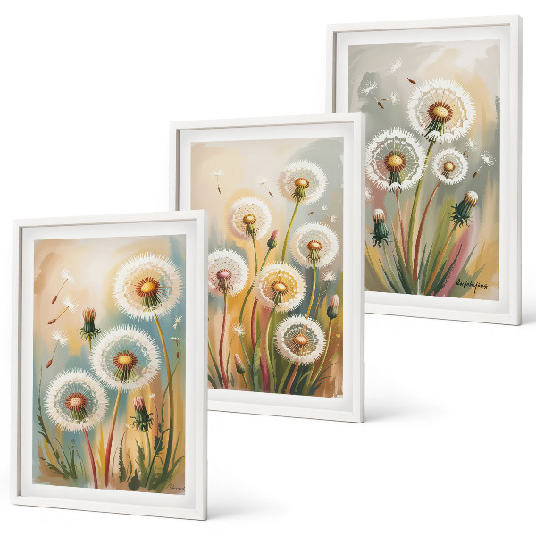 Three-piece wall art piece Dandelion flowers pastel grasses