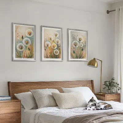 Three-piece wall art set dandelion flowers and pastel grasses print