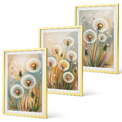 Three-piece wall art piece Dandelion flowers pastel grasses