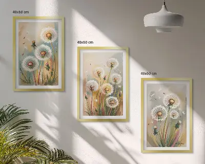 Three-piece wall art set dandelion flowers and pastel grasses print