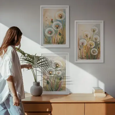 Three-piece wall art set dandelion flowers and pastel grasses print