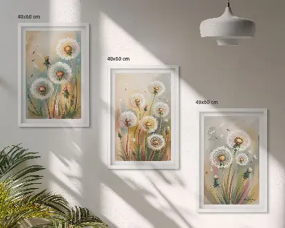 Three-piece wall art set dandelion flowers and pastel grasses print