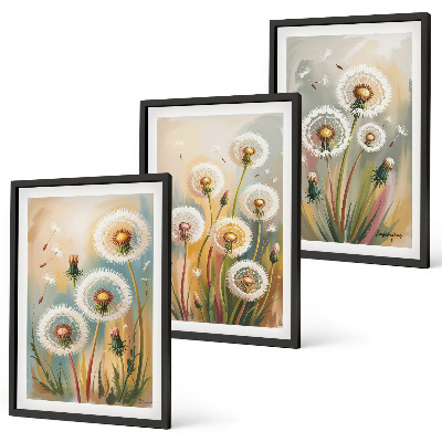 Three-piece wall art piece Dandelion flowers pastel grasses