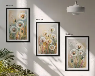 Three-piece wall art set dandelion flowers and pastel grasses print