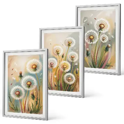 Three-piece wall art set dandelion flowers and pastel grasses print