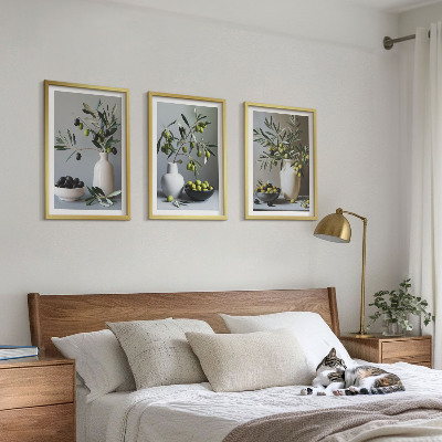Set of 3 framed wall art pieces Olives in subdued vases