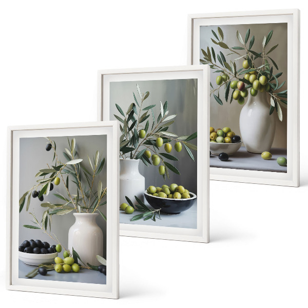 Wall art set Olives in gray vases