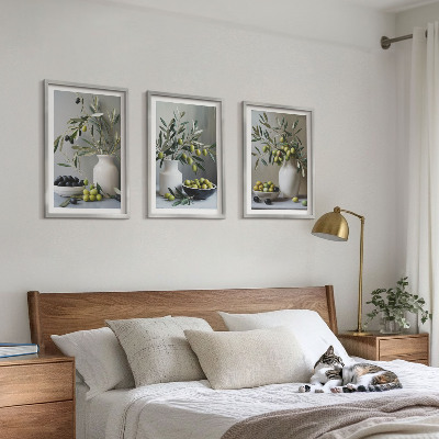 Wall art set Olives in gray vases