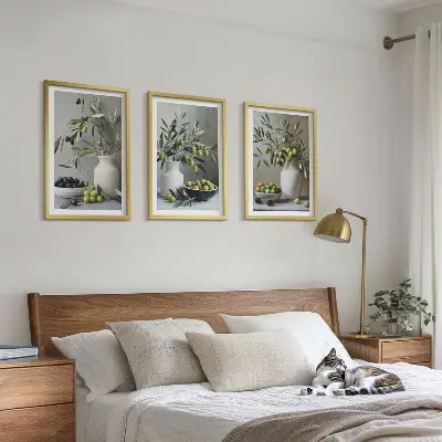 Wall art set Olives in gray vases