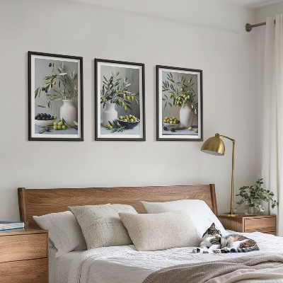 Wall art set Olives in gray vases