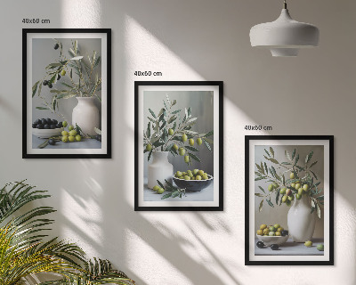 Wall art set Olives in gray vases