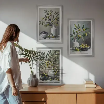 Three-piece ceramic wall art set in gray