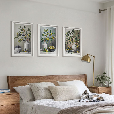 Three-piece wall art piece Ceramic olives gray