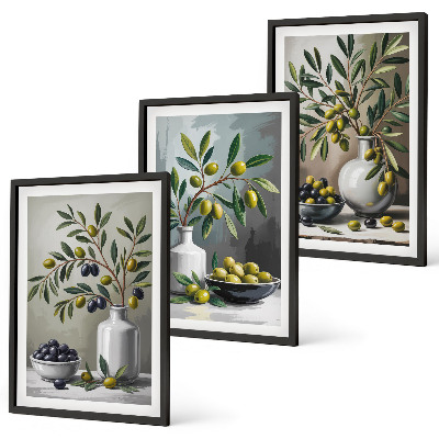 Three-piece wall art piece Ceramic olives gray