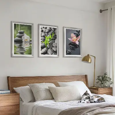 Wall art set calm zen composition of flowers and water