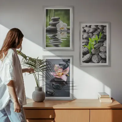 Wall art set calm zen composition of flowers and water