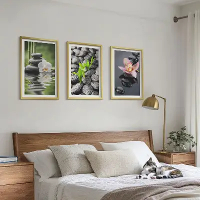 Wall art set calm zen composition of flowers and water